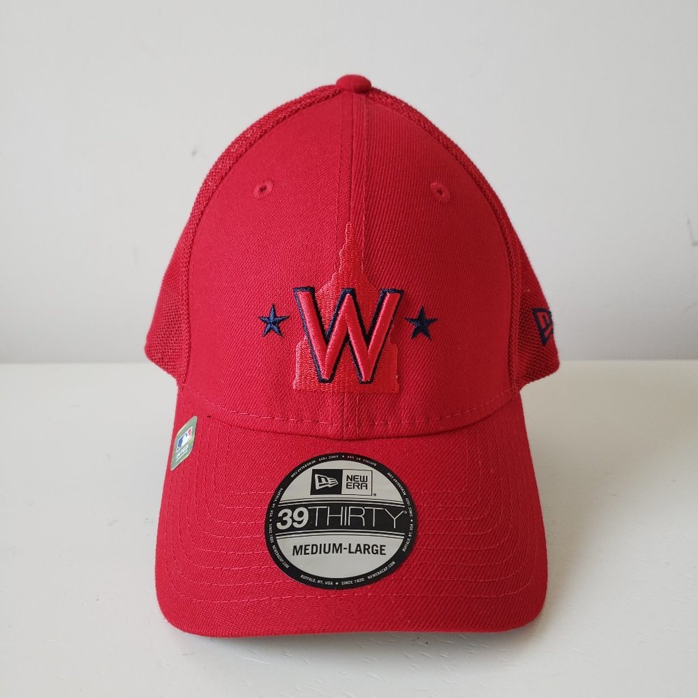 New Era Washington Nationals 39Thirty Fitted Stretch M-XL Hat Cap Mesh Back Red